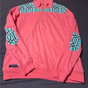 Simply Southern Coral Sweatshirt with Geometric Pattern